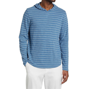 Felpa con Cappuccio in Cotone Lavorato a Maglia Vince X-Large, Blu Oceano/Glacier Stripe, Effetto Acid Wash e Dettagli Distressed - Product Image 1