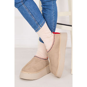 Botines Beige para Mujer, con Forro de Piel, Suela Gruesa, Estilo Slip-On, Altura Media de Pantorrilla, Tacón Plano de 5cm, Transpirables, Estilo Bota de Nieve - Product Image 1