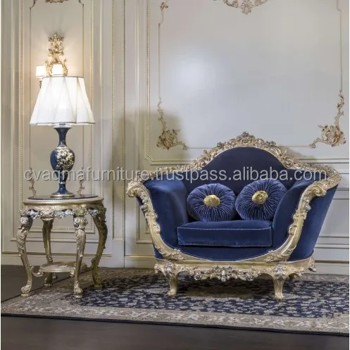 Lüks sandalye kanepe mavi kumaş kadife seti el yapımı mobilya üretimi Jepara endonezya özel
