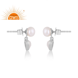 Dernière conception de boucles d'oreilles en argent sterling avec perle naturelle et pierre de lune arc-en-ciel Bijoux personnalisés pour femmes Cadeau pour elle - Product Image 3