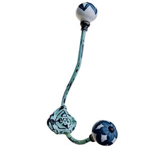 Perchero para abrigos y sombreros de hierro fundido Shabby Chic Lavado verde claro con perillas de cerámica Estilo de diseño rústico Hecho de latón-CIH 198 - Product Image 5