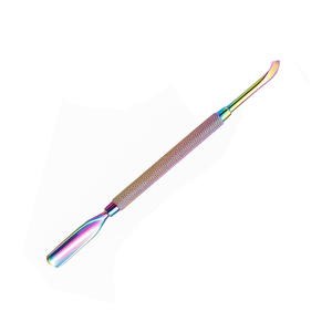 Empujadores de cutículas de uñas de color arcoíris, empujadores de cutículas de uñas de acero inoxidable alemán de doble cara de 12 cm con bordes afilados - Product Image 2