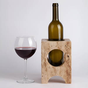 Porte-bouteille de vin en pierre de travertin naturel fabriqué à la main élégant casier à vin durable pour la maison Bar cuisine décor rustique moderne - Product Image 3
