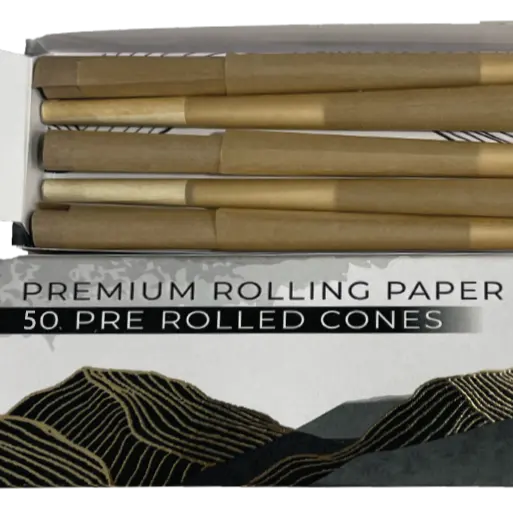 50 Pack Slide Out Cones Pré-Rolados Cones De Papel Branco Branqueados Rolando Caixa De Papel Personalizado OEM Design BLD