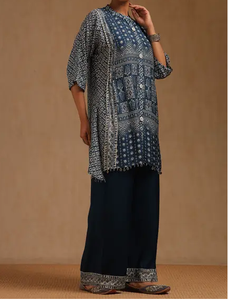 Vêtements indiens et pakistanais robe bleu imprimé femmes Kurta Palazzo ensemble pour femmes coupe ample confortable tenue décontracté - Product Image 3