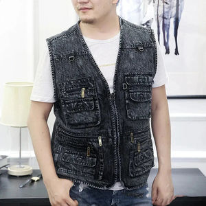 Men Washed <b>Denim</b> Vest Custom Logo <b>Sleeveless</b> Jean <b>Jacket</b> Vintage Distressed Cotton Workwear Waistcoat Wholesale - Product Image 6