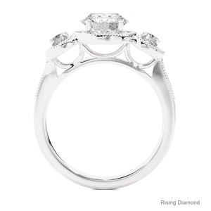 1.3 Ct Round Lab Grown Diamond Engagement Ring Three Stone Rose Gold Bohemian Style IGI Certified Anniversary <b>Gift</b> for Her - Product Image 6