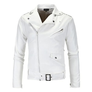 Moda PU chaqueta de cuero hombres hebilla Zip solapa cuello británico negro blanco Punk Rock prendas de vestir abrigos 2024 - Product Image 1