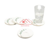 Sous-verres carrés en marbre blanc avec support en métal finition dorée pour la maison et l'hôtellerie