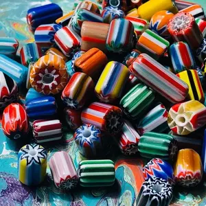 Auténtico Vintage azul veneciano 4-8mm cuentas de cristal de Murano raro patrón de Chevron de grosella espinosa para hacer joyas DIY cristal - Product Image 1