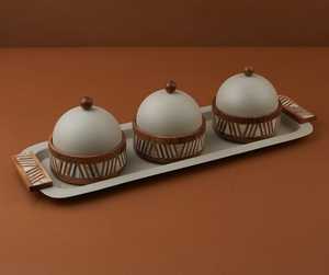 Ensemble de trois bols de service de qualité supérieure MOP Design bol à base en bois pour hôtels vaisselle plats sucrés bol de service - Product Image 4