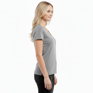 เสื้อยืดคอวีผ้าฝ้ายแท้ 100% รุ่นใหม่ สำหรับผู้หญิง ผู้ผลิตเสื้อผ้าสั่งทำในตุรกี - Product Image 3