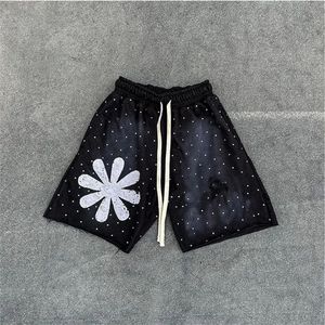 Personnalisé Cordon Coton Vintage Lavé À L'acide Shorts Strass Imprimer Shorts Dtg Imprimer Sweat Stone Wash Shorts pour Hommes - Product Image 1