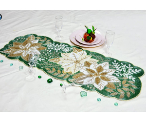 Chemin de table moderne tendance, brodé de perles, à motifs floraux, en tissu polyester écologique et réutilisable, options personnalisables pour les événements - Product Image 2