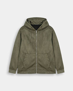 Ensemble de survêtement en daim vert olive personnalisé pour homme, veste zippée à capuche, pantalon de jogging, confortable pour tous les jours, survêtement en daim de luxe deux pièces - Product Image 2