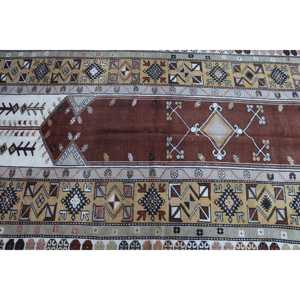 Vintage 4.1x7.5 ft Rug, Area Turkish Rug, <b>Brown</b> White Floral <b>Wool</b> Rug - Product Image 4