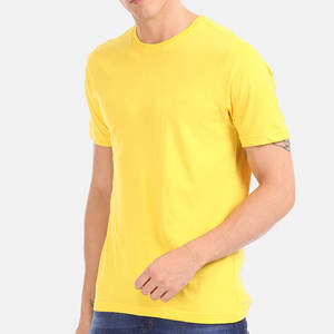 2024 Summer Collection <b>Men's</b> Heavyweight Cotton <b>T</b>-<b>Shirt</b> <b>Yellow</b> Solid Color Simple round Neck Stretch Slim Fit O-Neck Style - Product Image 3