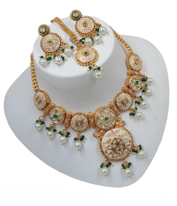 JOYERÍA DE COBRE TRADICIONAL Y DE MODA INDIA CONJUNTO DE JOYERÍA DE BODA NOVIA PARA MUJER CONJUNTO DE PENDIENTES Y COLLAR - Product Image 1