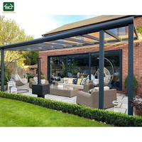 Couverture de véranda murale en polycarbonate pour jardin d'hiver, patio, terrasse, toit avec porte coulissante multirail en verre