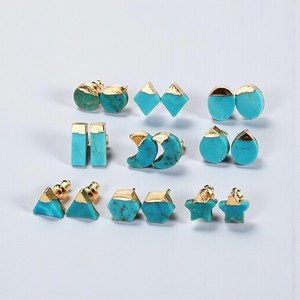 Vàng Electroplated Turquoise moissanite đinh tán bông tai-925 Bạc 8-10mm hợp thời trang Christian đinh tán Bông tai cho phụ nữ - Product Image 1