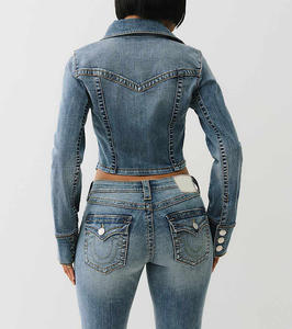 Nouvelle conception, veste bomber en denim tricotée pour femmes, automne, strass, personnalisée, lavage à l'acide, coupe-vent, imperméable, meilleure vente - Product Image 5