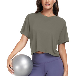 Womens gym crop <b>tops</b> custom summer workout fitness apparel breathable fabric oem service with logo and private label options - Product Image 2
