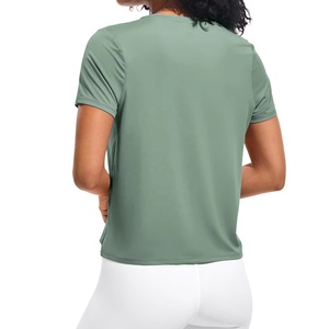 T-shirts de sport pour femmes en soie glacée à manches courtes, tendance et élégants, séchage rapide, col bateau, coupe ample, pour la course à pied - Product Image 2