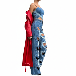 Jeans Personalizados Estilo Y2K con Parches de Corazones para Hombre y Mujer, Jeans Azules Holgados Vintage de Alta Gama con Apliques de Corazones - Product Image 2