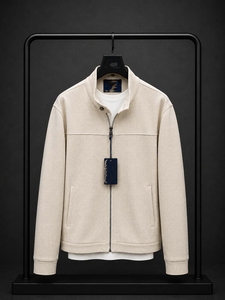 <b>Men's</b> <b>White</b> Cotton Puffer <b>Jacket</b> Stand Collar Zipper Closure Casual Knitted Solid Color Winter Wear Waterproof Nonwoven Front - Product Image 6