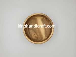 Cuenco grande de madera de acacia D15xH7cm | Cuenco para servir frutas y ensaladas de madera hecho a mano | Vajilla de cocina natural rústica - Product Image 4
