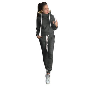 Women's Fashion Sportswear 2-<b>Pc</b> <b>Set</b> Casual Solid Hooded Long Sleeve Tops & Pants for Autumn Running Winter Sports-Logo Featured - Product Image 5