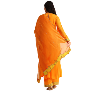 Orange Embroidered Chiffon Kurta Palazzo Set Wholesale <b>Women</b> Ethnic Apparel OEM Clothing Factory Supplier Custom Party Wear <b>Suit</b> - Product Image 5