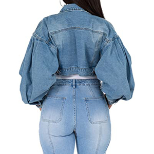 แจ็กเก็ตยีนส์แบบติดกระดุมสำหรับผู้หญิงเสื้อแจ็คเก็ตลำลองแขนยาวแบบสั้นสำหรับผู้หญิง - Product Image 4