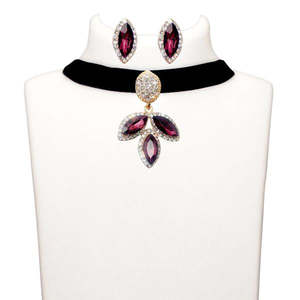Tip Top Fashions Conjunto de joyería fina Collar de Gargantilla chapado en oro de piedra púrpura 1108724A - Product Image 1