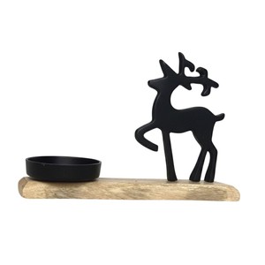 Porte-bougie de Noël en métal noir de qualité supérieure avec base en bois massif, décoration festive pour la maison, centre de table, cadeau - Product Image 5