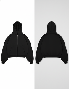 Sweat-shirt à capuche unisexe noir, coupe ample, fermeture éclair intégrale, veste d'automne et d'hiver, polaire chaud, vêtements d'extérieur - Product Image 3