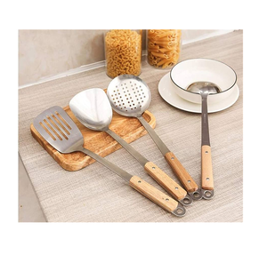 Cuchara de cocina de acero inoxidable con espejo Utensilios con mango de madera Venta directa de fábrica Cuchara de cocina de acero inoxidable 304 - Product Image 6