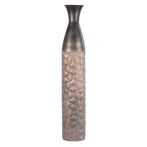 Diseño moderno de calidad superior Patrón de concha marina elegante Acabado gris dorado Jarrón de piso alto de metal de aluminio clásico de la India - Product Image 1