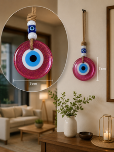 SNB0702 Vente en gros, Amulette Œil Turc en Verre Pailleté Fuchsia de 7 cm, Décoration Murale Nazar Boncugu Magenta Faite à la Main, Charme de Protection pour la Maison - Product Image 3