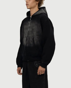 Conjunto de Chándal Vintage Streetwear Negro con Cremallera Completa para Hombre, en Oferta, Personalizado, con Efecto Ácido y Desteñido por el Sol, con Capucha, de Forro Polar 100% Algodón - Product Image 1