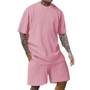 2025 nuevo traje deportivo y de ocio para hombres, Camiseta de cuello redondo de Color sólido, pantalones cortos, traje de verano de 2 piezas a la moda para hombres 2026 - Product Image 4