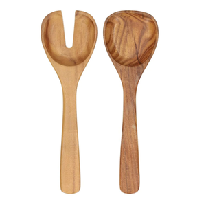 Lot de 2 cuillères rustiques en bois de haute qualité, écologiques et personnalisables, pour salades, fêtes, maison et restaurant - Product Image 2