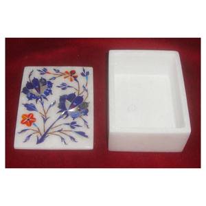 Boîtes naturelles faites à la main en marbre blanc pur incrustation de fleurs pour la décoration de la maison et le stockage de bijoux - Product Image 1