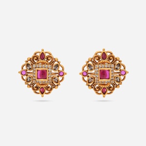 Boucles d'oreilles clous style antique 190953, motif floral, en alliage de zinc, zircon taille princesse, serti clos de perles, religieuses, pour mariage et fête - Product Image 4