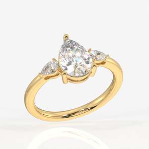 Bague en or 9 carats avec trois pierres en moissanite, coupe poire, style élégant - Product Image 3