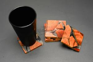 Elegant <b>Black</b> Resin <b>Coasters</b>, Glossy Round Drink <b>Coaster</b> Set with Marble Texture, Stylish Handmade Stone <b>Coasters</b> for Modern - Product Image 4