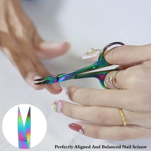 Ciseaux à sourcils professionnels avec logo personnalisé multicolore arc-en-ciel enduit en acier inoxydable lame incurvée ciseaux de beauté à pointe pointue - Product Image 2