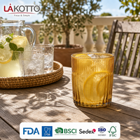 Verre à eau en cristal orange taillé en forme de panneau de 350 ml de qualité restaurant LAKOTTO pour le service en hall d'hôtel, service de personnalisation du logo en usine