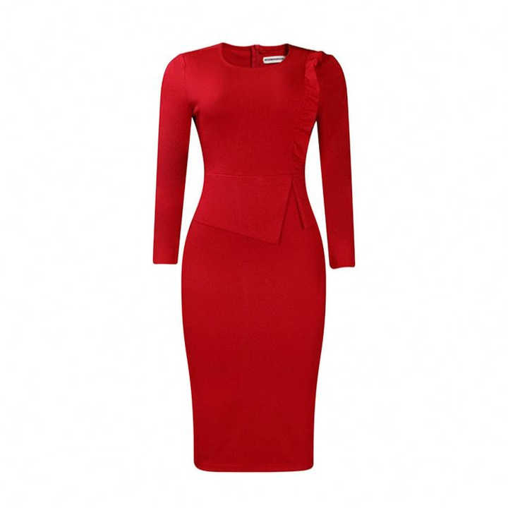 Polyester Spandex Pencil Dress - Stylish Office Attire with Breathable  Fabric & V-Neck for a Polished Look