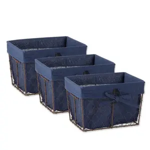Modern Design Best Quality Rectangle Blue Lined Rooster Wire Storage Basket for Home and Office.